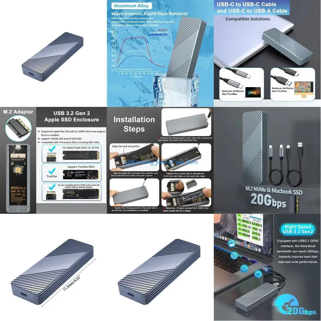 

H9EB NVMe Case USB Type C 3.2 SSD Adapter for NVME PCIE SSD Disk Box for A1466