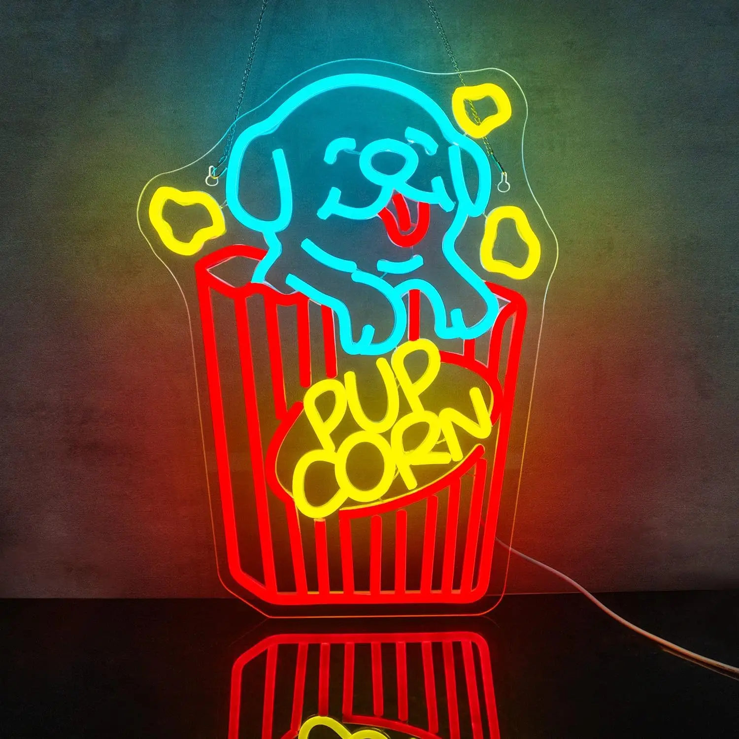 Puppy Popcorn Box Neon Sign For Wall Decor Cute LED Lights Room Decoration For Cinema Film Home Theater Party Bar Club USB Lamp