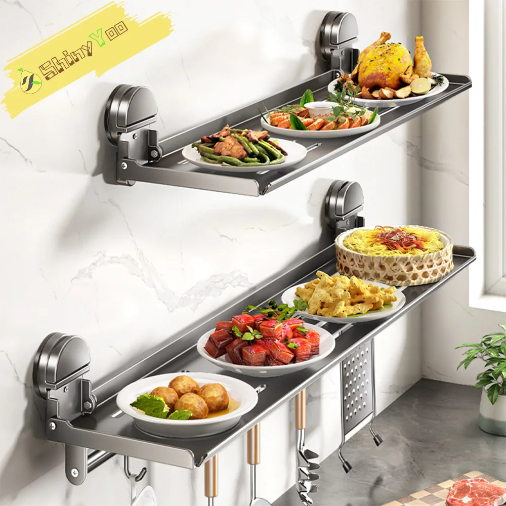 

Suction Cup Food Prep Organizer, Wall Shelves Kitchen Utensils Tray, Wall-Mounted Storage Rack, Multi-Function Food Tray Stand