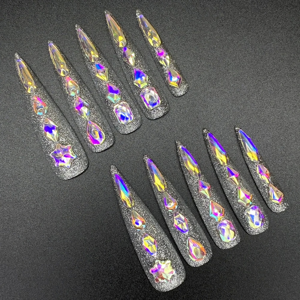 

Super Fashion Custom Design Long XXL Handmade Gel Press on Nails False Artificial Fingernails Full Cover Stiletto Manual Nails