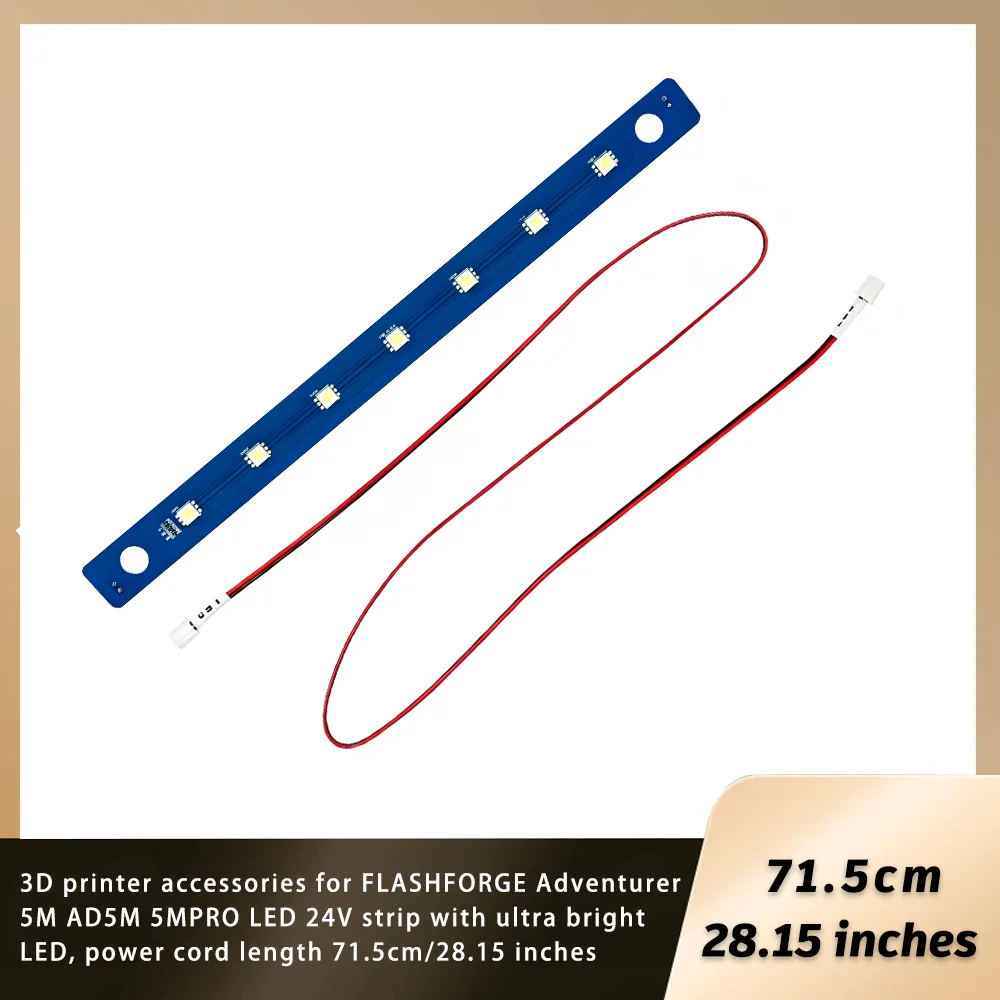 

Аксессуары для 3D-принтеров FLASHFORGE Adventurer AD5M 5MPRO: светодиодная лента 24В с ультраяркими светодиодами, шнур питания длиной 71,5 см.