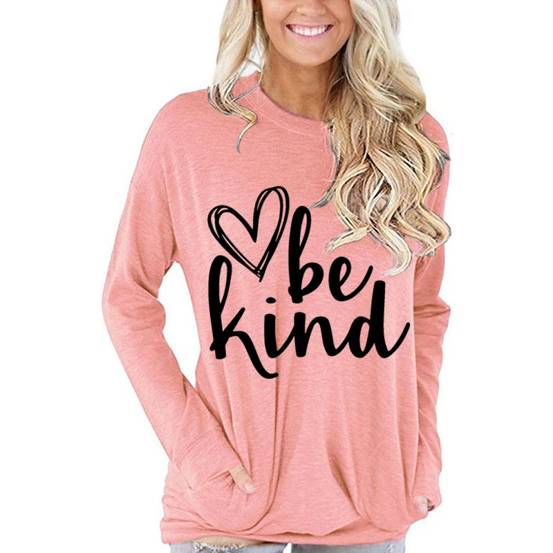 Be Kind Letter Print Heart Pattern T-Shirt Women Humorous Quotes Streetwear Funny Ulzzang Fashion Long Sleeve Female T Shirt image 5