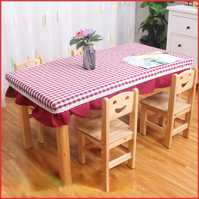 

Kindergarten special tablecloth table cloth table cover transparent cotton linen plaid fabric art flower children's painting