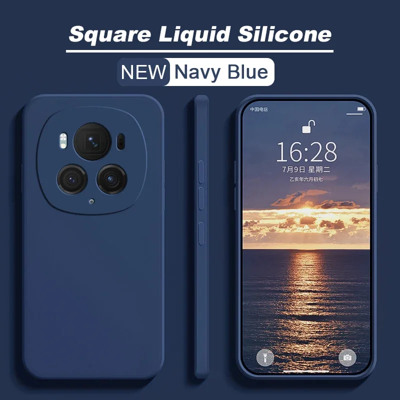 Luxury Square Liquid Silicone Phone Case Cover For Honor Magic6 Magic 6 Pro 6Pro Magic6Pro 5G Soft Candy Color Back Cover