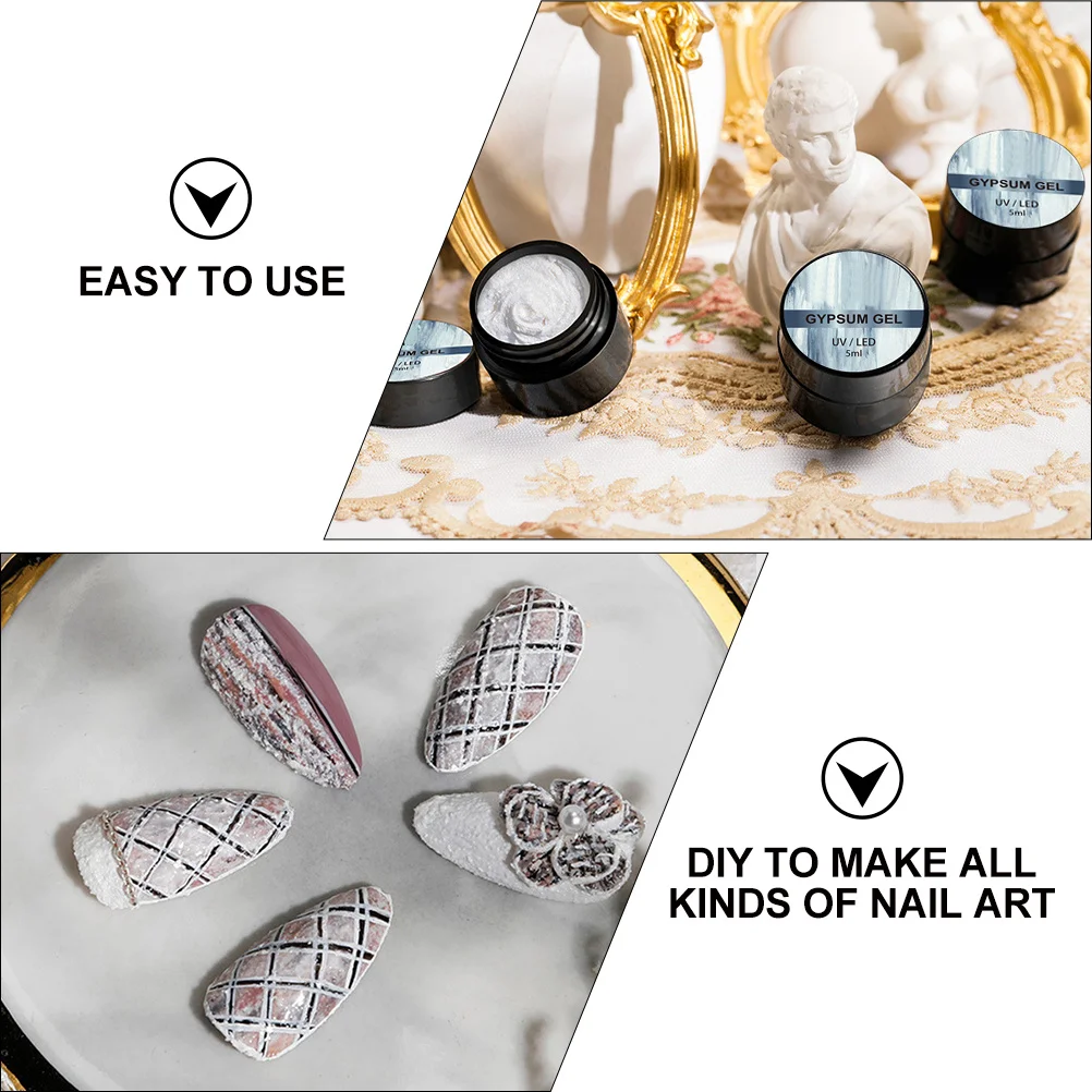 3 Jars Nail Art Gypsum Gel Polish Matte Finish No Sticky Residue Easy Removal 3D Carving Nail Art Gel Polish Set