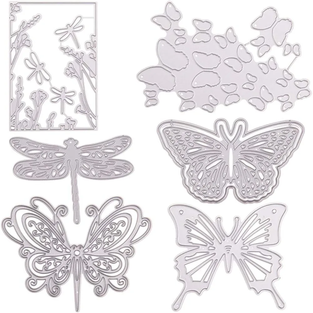 

6pcs Metal Frame Cutting Dies Butterfly Dragonfly Carbon Steel Embossing Stencil Template Mould for DIY Card Making Scrapbooking