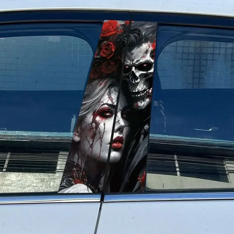 Gorgeous 2-Piece Gothic Skeleton Couple Decals! Premium Waterproof for B-Pillar, DIY Scratch-Blocking Car Decor