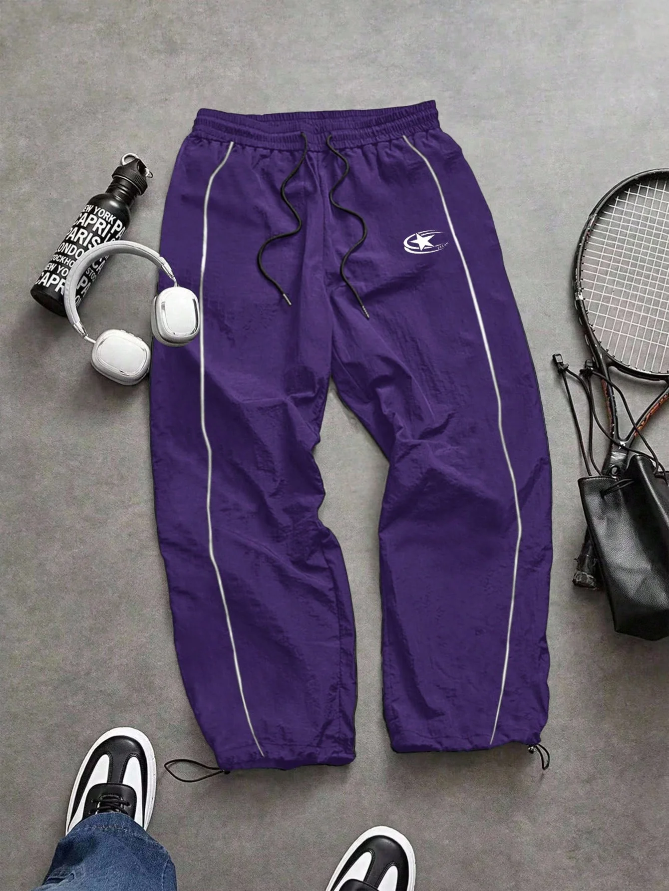 

Men's purple parachute low elasticity fitness and leisure sports ankle pants