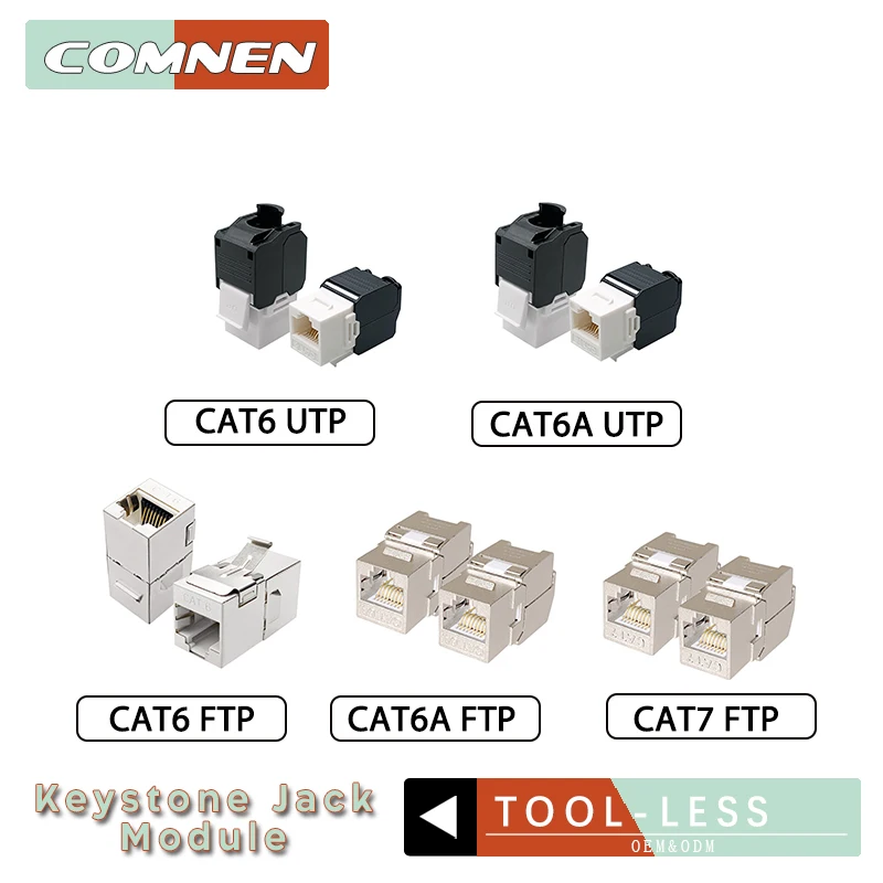 2-50pcs Rj45 Connector Keystone Shielded Cat 6A/6/7 F/UTP Slot Zinc Alloy Module Connector LAN Network Insert Tool-Free