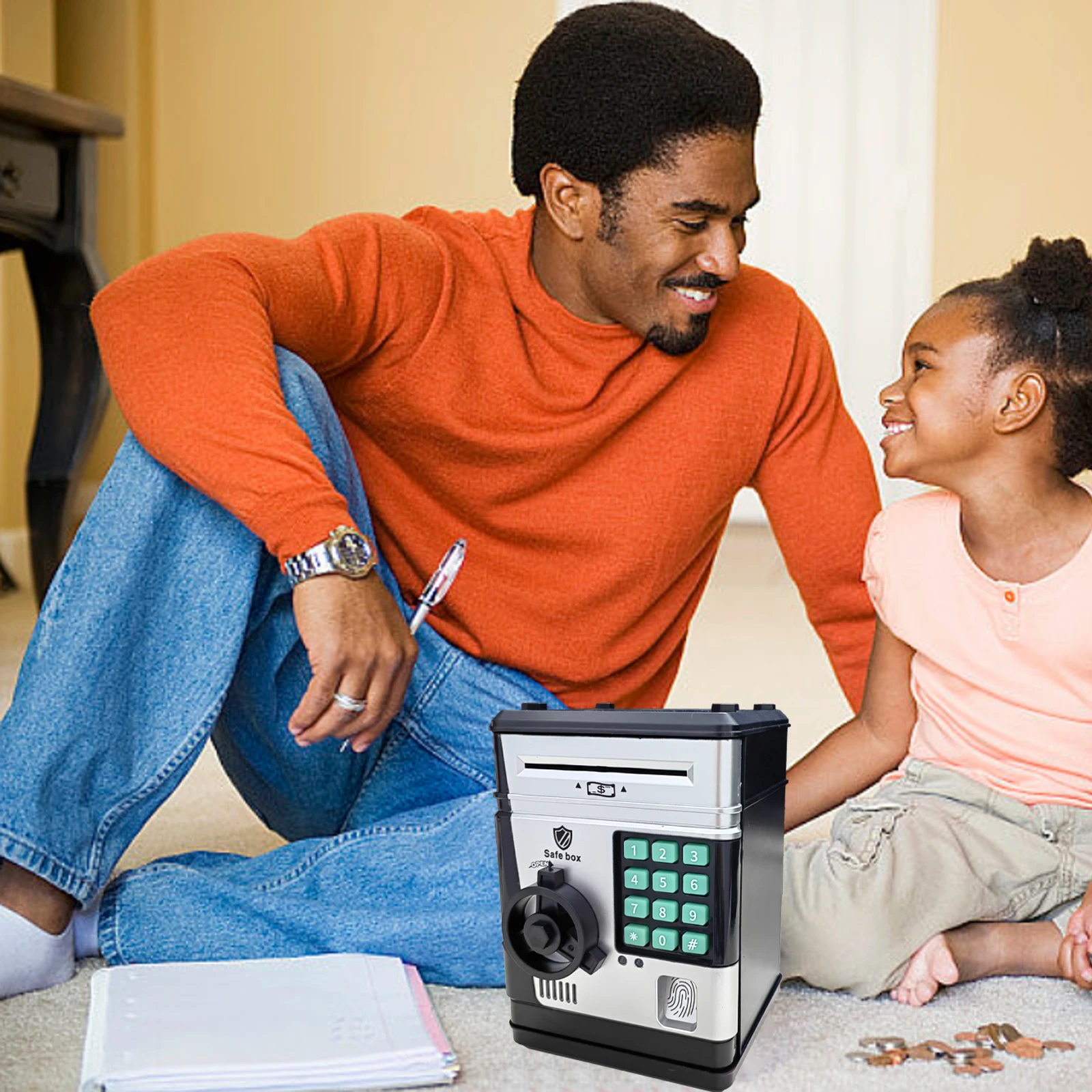 Tirelire automatique avec mot de passe d'empreintes digitales pour enfants, boîte de dépôt, musique, argent, pièces de monnaie, machine iko, coffre-fort, jouets pour enfants, cadeau d'épargne