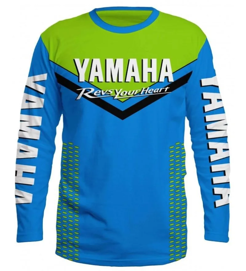 

Summer Yamaha Printed Green Long Sleved T-shirt, Men and Women Fashionable and Casual Sunscreen Cycling Motorcycle T-shirt