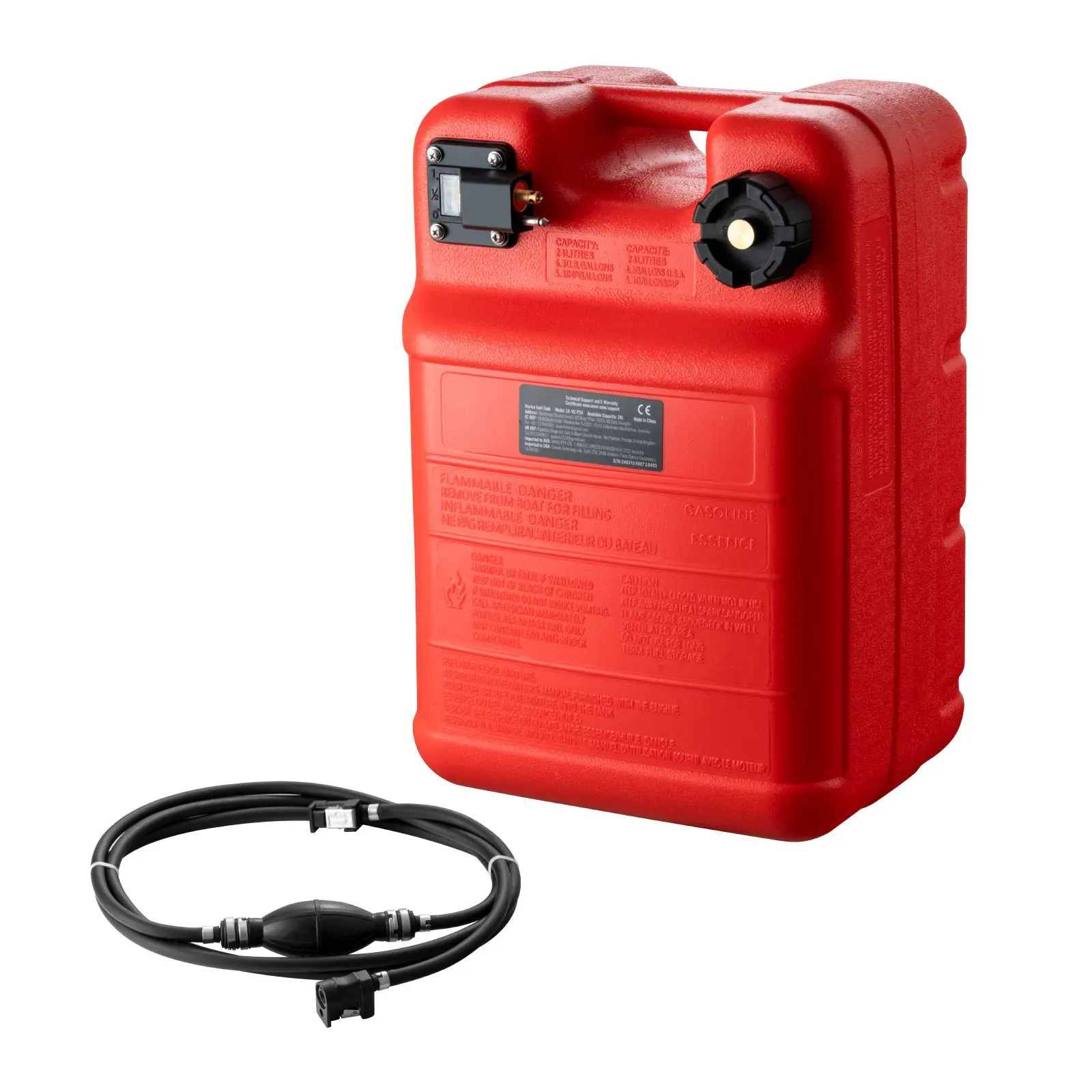 Marine Tank, 6.34-Gallon/24-L Marine Portable Tank Outboard Marine Boat Transfer Tank with 9.8ft Hose, Gauge for Outboard Engine