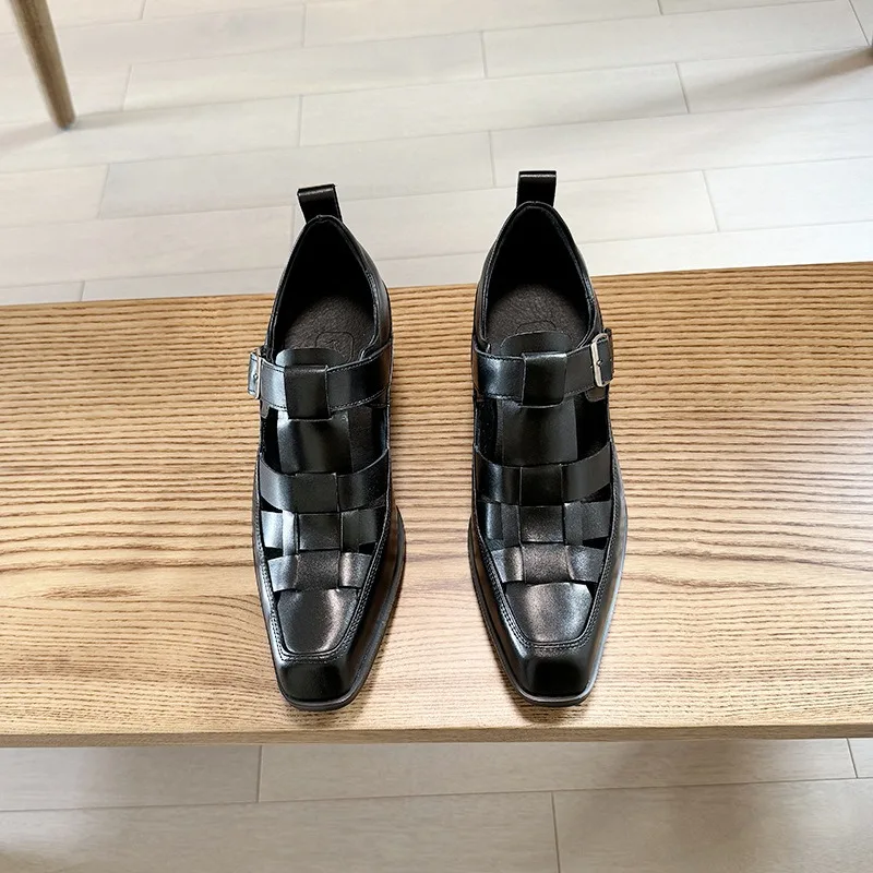 Designer Sandals Men's Shoes Genuine Leather Height Increasing Breathable Non Slip High Heels Male Summer Roman Leather Shoes