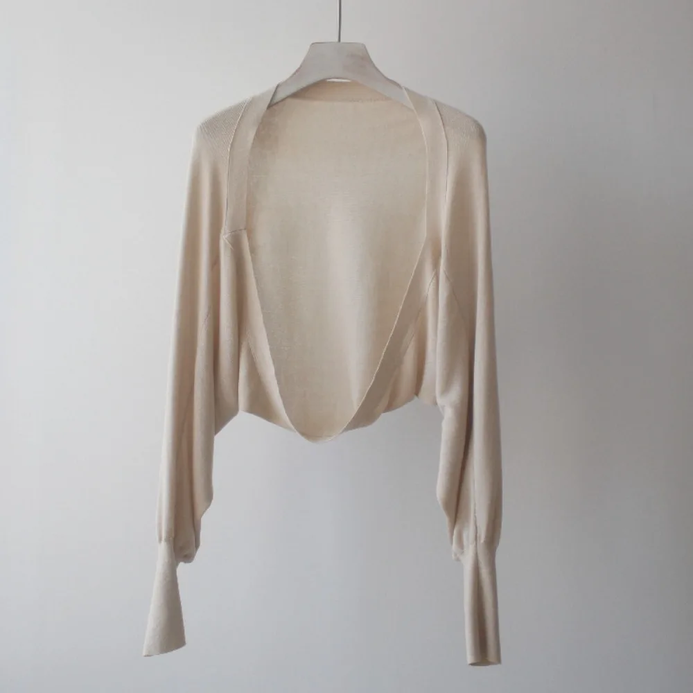 

French Summer Thin Knit Shawl Solid Color Long Sleeve Ice Silk Shawl Casual Wraps Sunscreen Coat Clothes