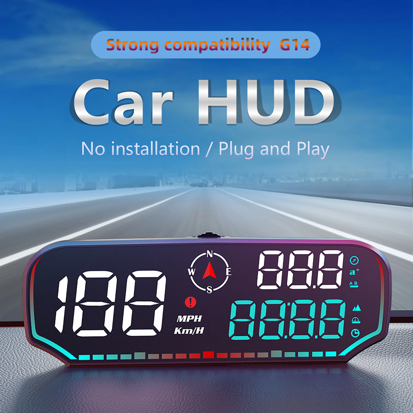 

Car HUD G14 GPS Head Up Display Compass Digital Clock Date Altitude KM/H MPH Meter Alarm Gauge On Board Computer Speedometer