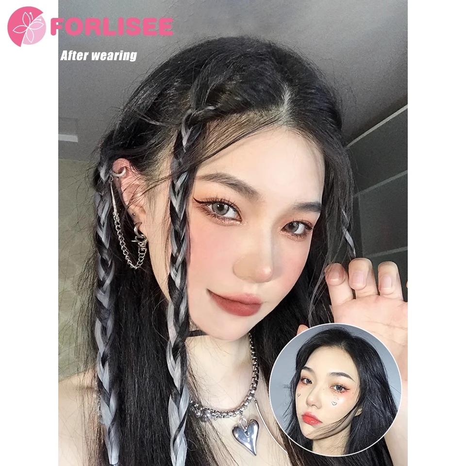 FORLISEE Synthetic Wig Piece Women's Long Hair One Piece Invisible Ear Dye Gradient Hair Piece