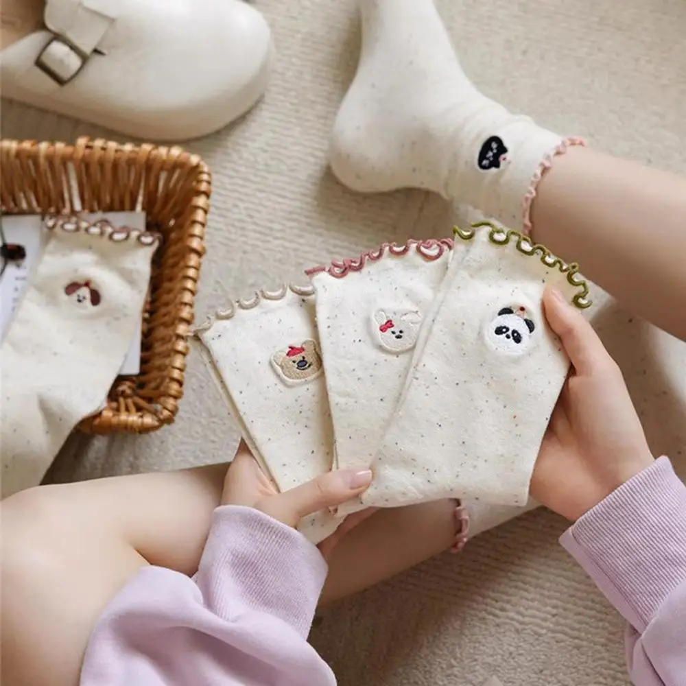 5 par Y2K Women Ruffled Socks Kawaii Harajuku Lolita Cotton Cartoon Funny Socks Set Cute Socks With Street Style Print