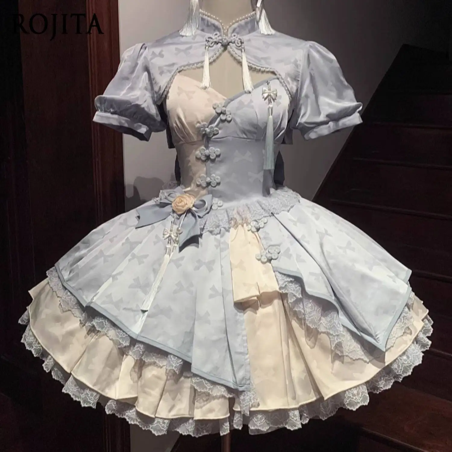 

Chinese Style Lolita Dress 2026 Summer New Light Purple Cheongsam Collar Sweet Lolita Dress Vintage Elegant Short Dress Sets