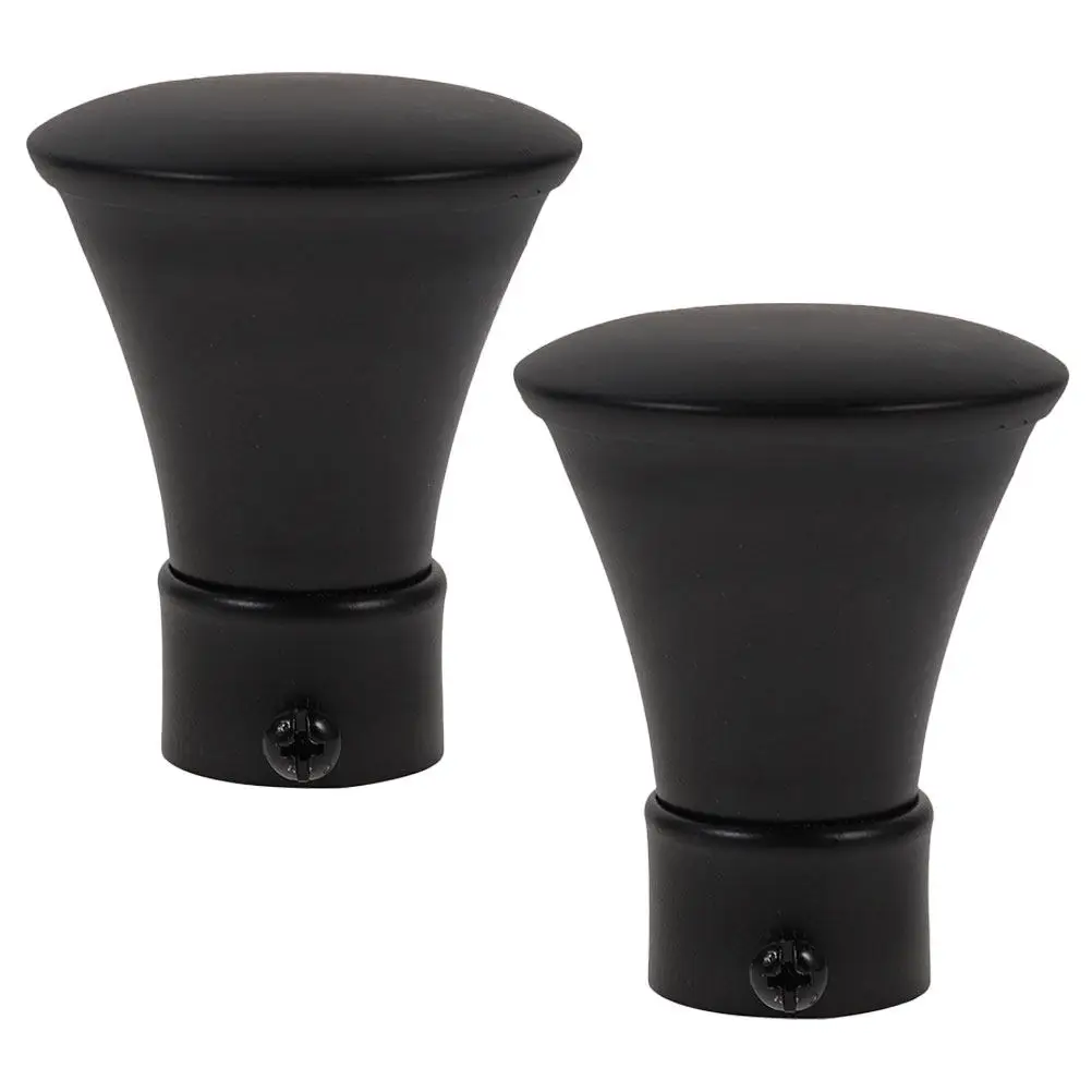 2pcs Black Iron Curtain Rod Finials – Heavy-Duty Classic End Caps for Drapery Poles, Modern Home Decor