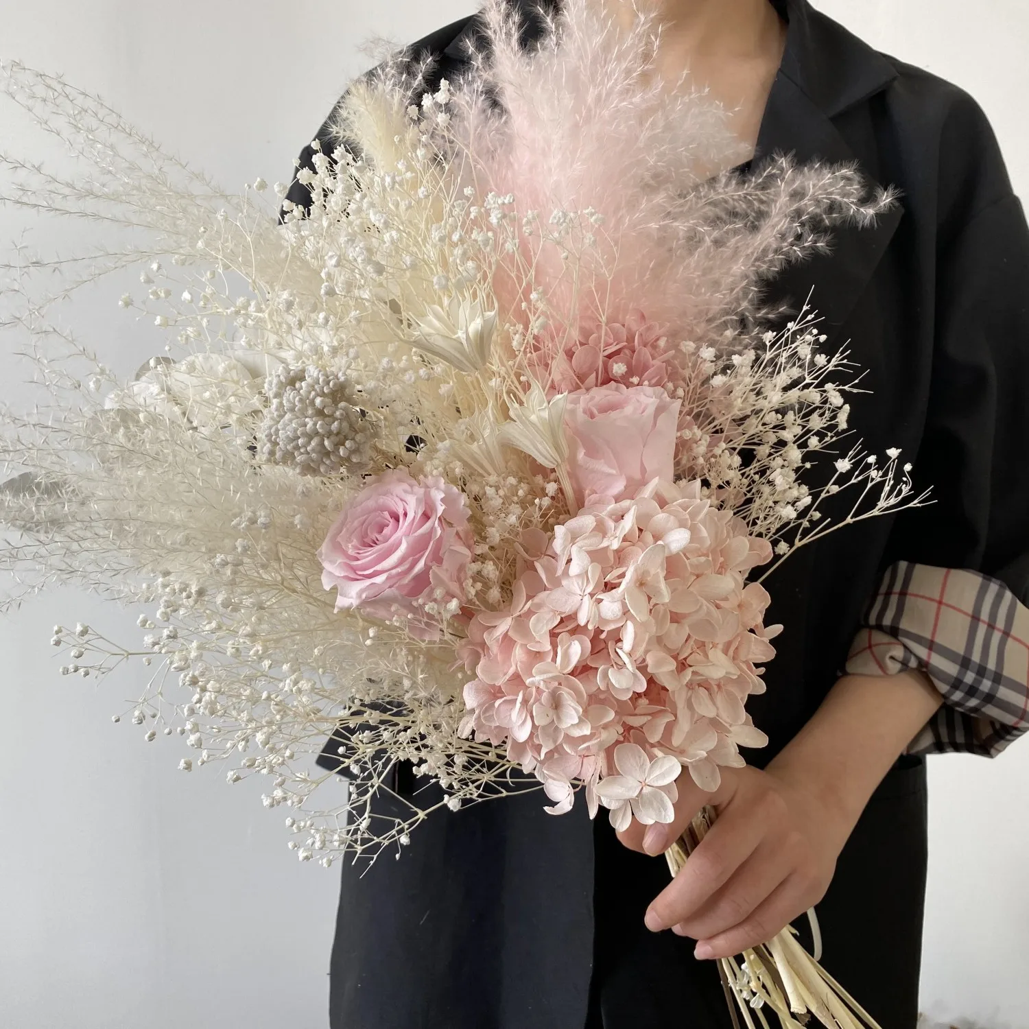 

Boho Dried Pampas Grass Bridal Bouquet - Handmade Roses, Perfect for Weddings & Bridesmaids, Stunning Home Decor