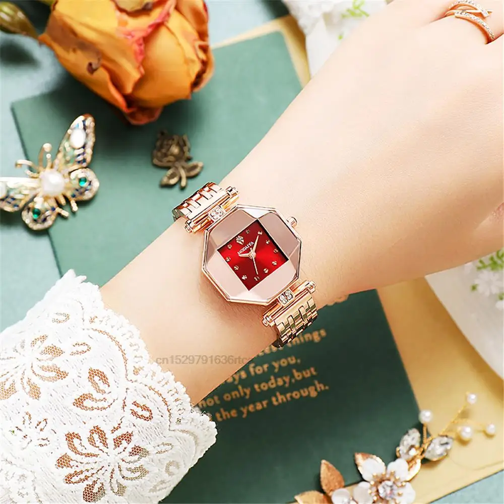 Fashion Irregular Diamonds Squares Design Women\'s Quartz Watch Hot Sale Stainless Steel Rose Gold Strap Ladies\' Watches Clock