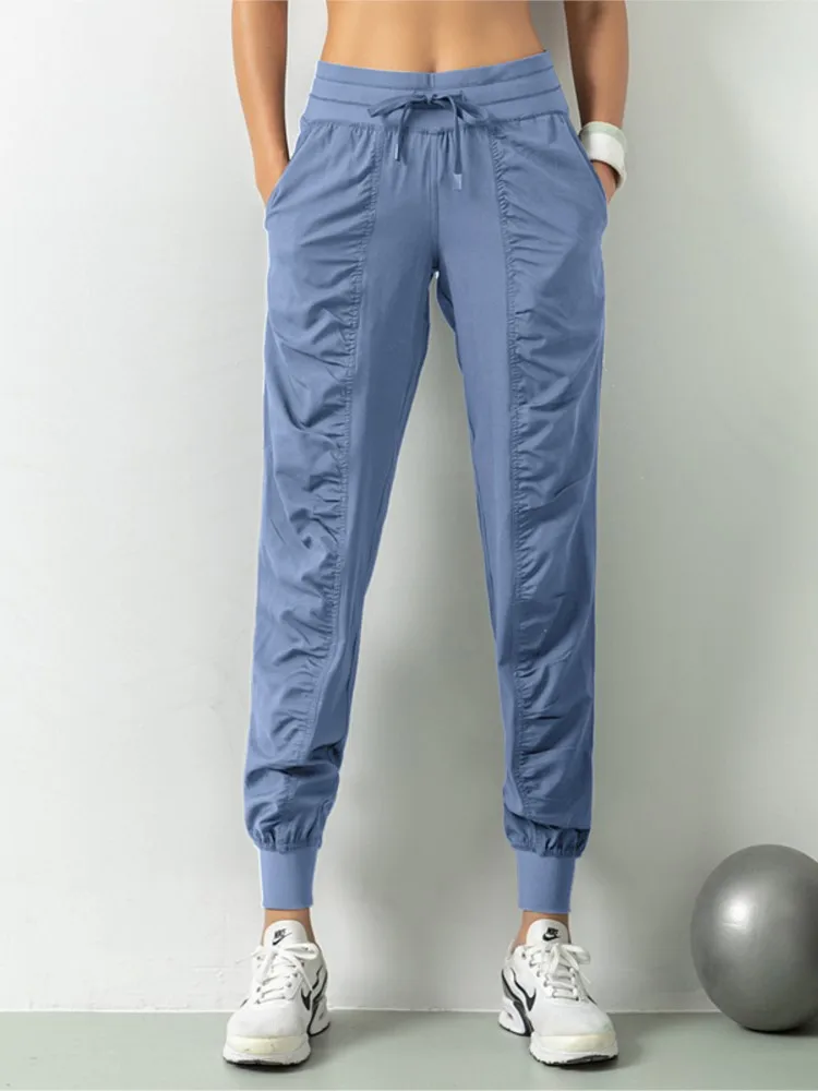 Ew Sweatpants Fabric Drawstring Running Sport Joggers Women Quick Dry Athletic Gym Fitness With Two Side Pockets Exercise Pants