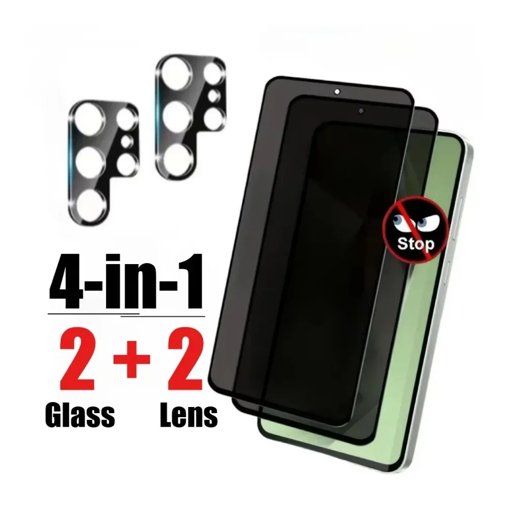 2PCS Privacy Tempered Glass 2PCS Camera Lens Protector For Samsung Galaxy S25 S24 S23 S22 S21 Anti-Spy