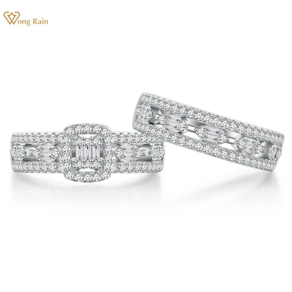 

Wong Rain 100% 925 Sterling Silver Lab Sapphire High Carbon Diamond Gemstone Wedding Party Ring Set 2Pcs Fine Jewelry For Women