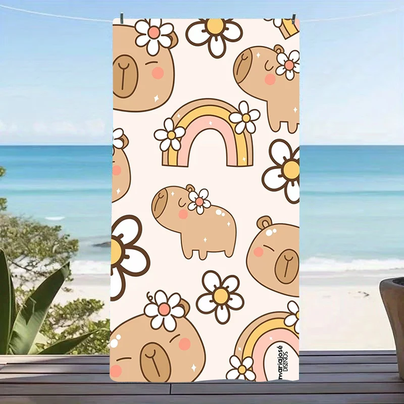 Cute Kawaii Capybara Microfiber Beach Towel Oversized Extra Large Sand Free Pool Towels Quick Dry Super Absorbent Swim Blanket