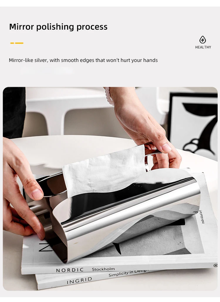 Taschentuchbox aus Edelstahl, künstlerischer Pull-Paper-Spender mit unregelmäßigem Design – Tisch-/Wohnzimmer-Serviettenhalter und Taschentuchverteiler für Wohnzimmer, Schlafzimmer, Küche, Hotel – Detail 4