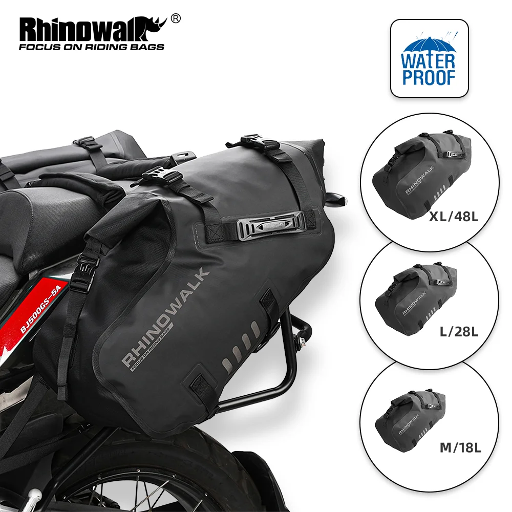 Rhinowalk 2 szt. Torba motocyklowa 100% wodoodporna 18L/28L/48L uniwersalne dopasowanie sakwa motocyklowa torby podsiodłowe boczne przechowywanie bagażu