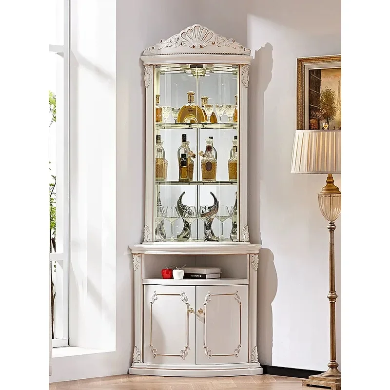 ZX Triangle Wine Cabinet Corner Cabinet European Style Curved Glass Door With Drawer Living Room Storage