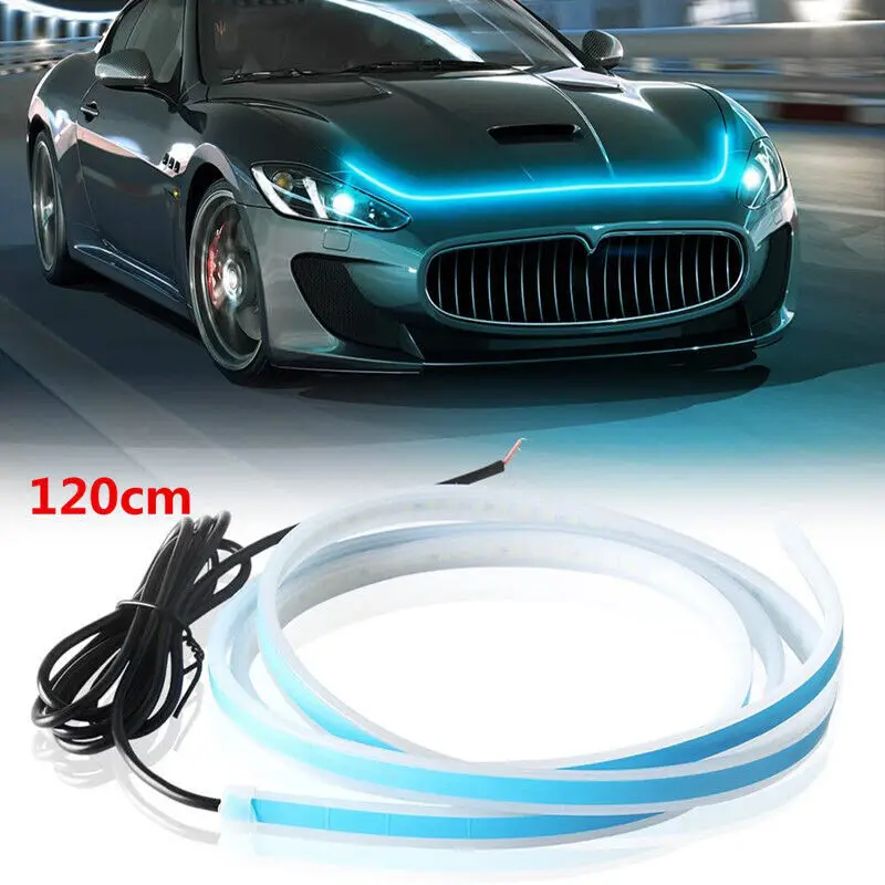 120cm 180cm Waterproof LED Car Universal Engine Hood Guide Decorative Light Bar Flexible DRL LED Strip Daytime Running Light