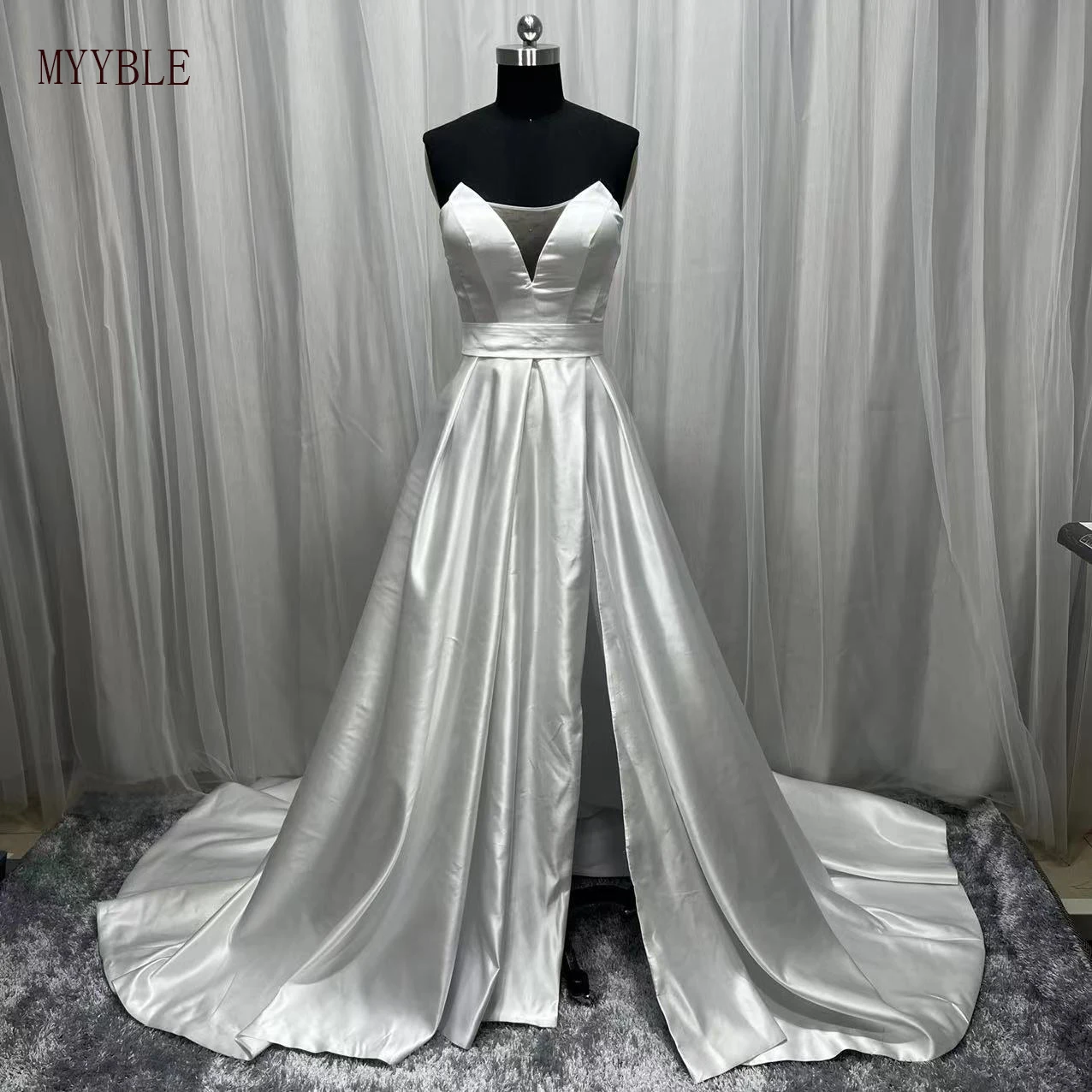 A-Line Real Photo Custom Made Wedding Dresses Strapless Side Split Bridal Gown Elegant Sweetheart Wedding Party Gowns 2023