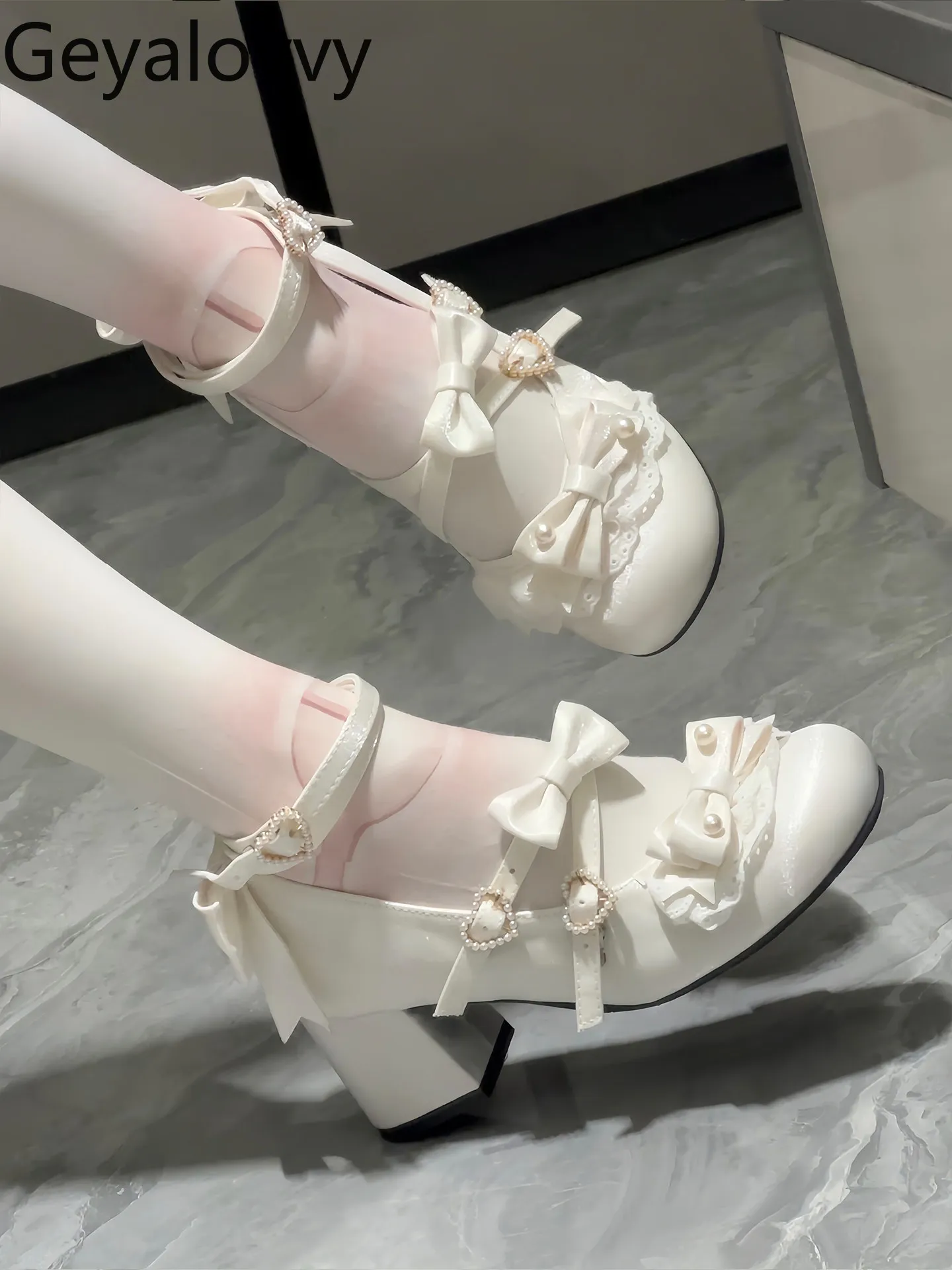 

Оригинальные туфли Мэри Джейн на высоком каблуке с круглым носком в стиле Лолита, милые, универсальные, на каждый день и для вечеринок, с бантом и шнуровкой, весна 2026, новинка