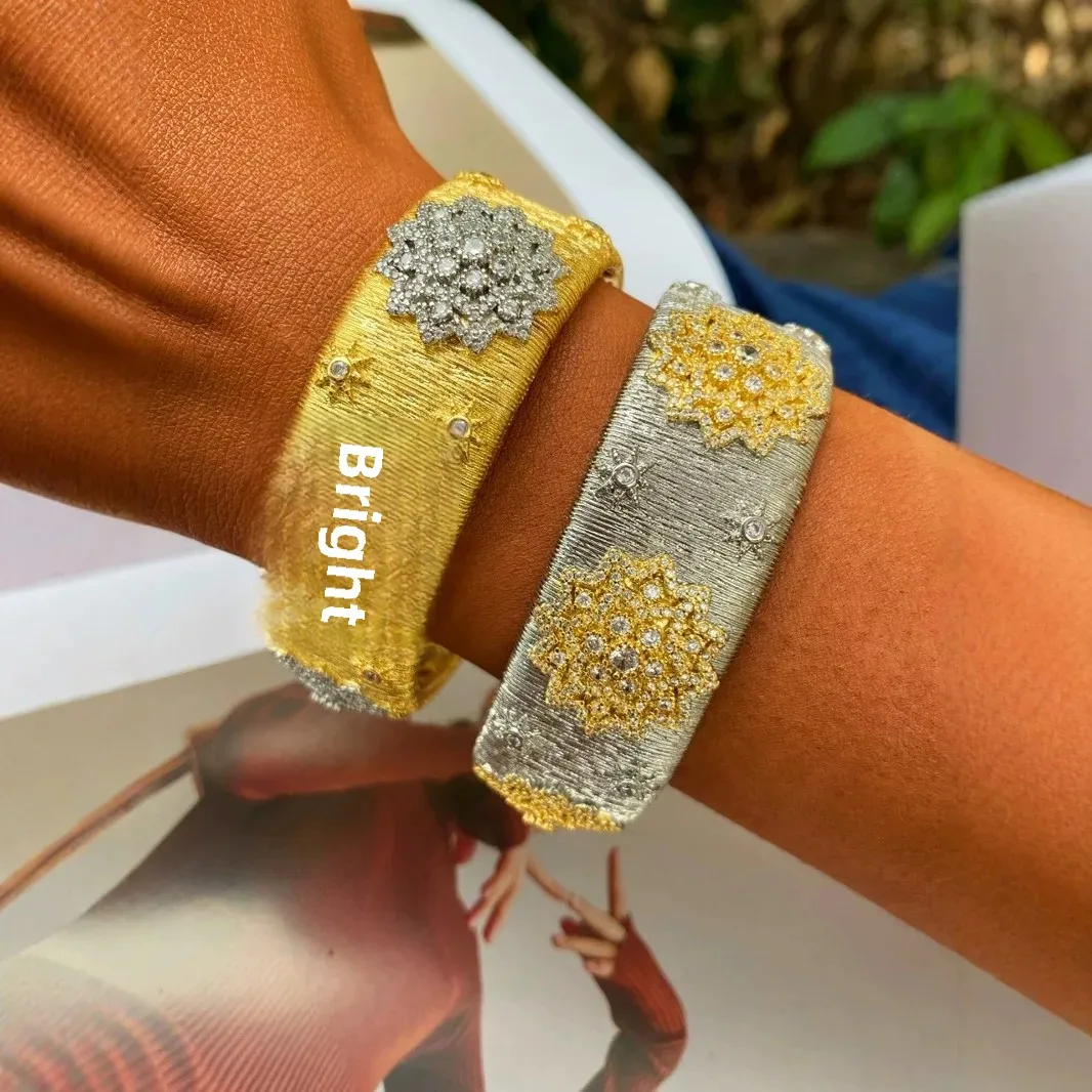 Conjunto de cobre chapado en oro cepillado artesanal Bucchi italiano Retro con piedras de circonia, anillo, pulsera, accesorios de joyería de bloques de Color