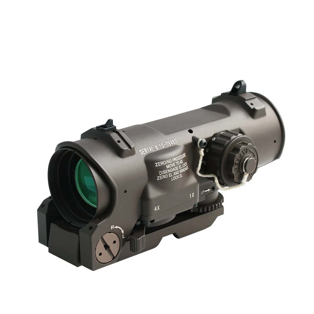 Tactical 1x-4x Fixed Dual Purpose Scope Red illuminated Red Dot Sight for Hunting with Rubber Covers