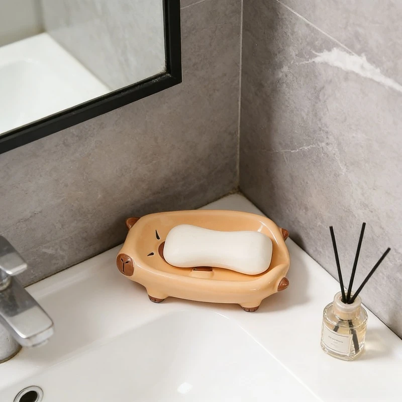 1PC Capybara Ceramic Soap Dish Drainable Non Stagnant Water Soap Holder for Bathroom Household Supplies   JJ2779P
