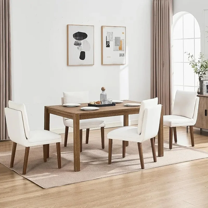 

Set of 4 Traditional Fabric Upholstered Dining Chairs with Removable Back Cushion, Farmhouse Accent