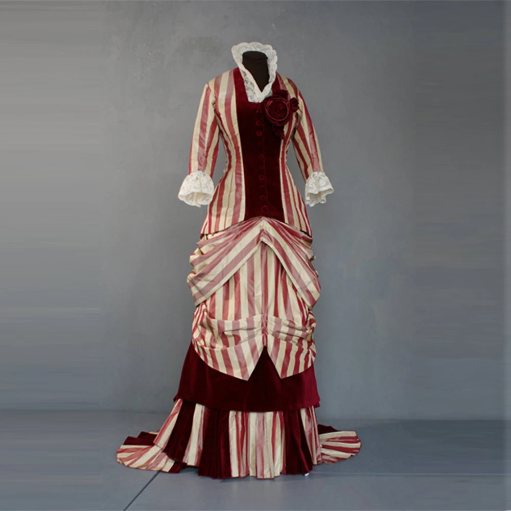 

1880s Duchess Wedding Costume Victorian Royal Court Princess Rococo Bustle Dress Colonial Civil War Southern Belle Ball Gown