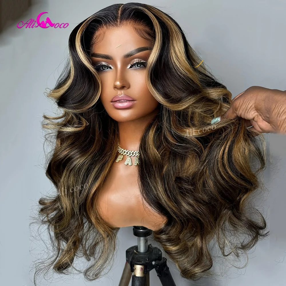 Blonde Highlights with Black 200 Density 13x6 Lace Front Human Hair Glueless Wigs Body Wave for Women Drawstring Wig with Tape