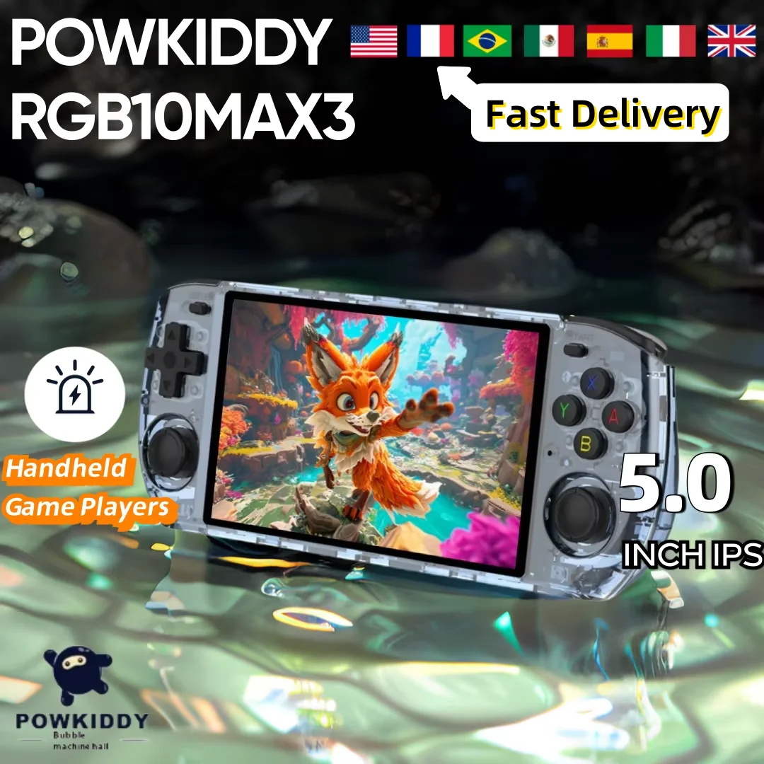 POWKIDDY RGB10 MAX3 Retro Handheld Game Console RK3566 1280*720 5 Inch Ips Screen Open-Source Retro Gaming Children's Gifts