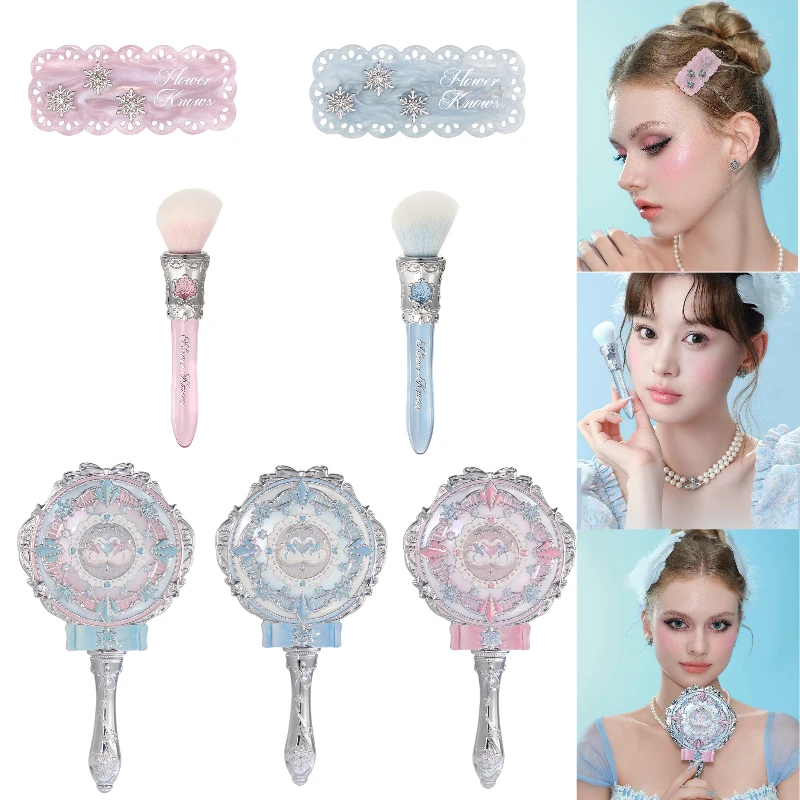 Flower Knows Snow Ballet Hand Mirror Blush Brush Slanted Pointed Design for Precise Application Cruelty Free Powder Brush