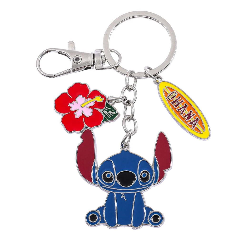 Брелок с мультяшным стежком OHANA, цветок, аниме, кулон, кукла Лило и Стич, брелок для ключей, аксессуар, подарок для детей, держатель для детских брелков