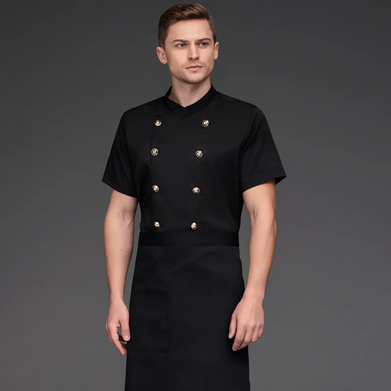 Breathable Thin Chef Uniform Short Sleeve Summer Chinese Hot Pot Restaurant Chinese Restaurant Catering Chef Overalls Men and Wo