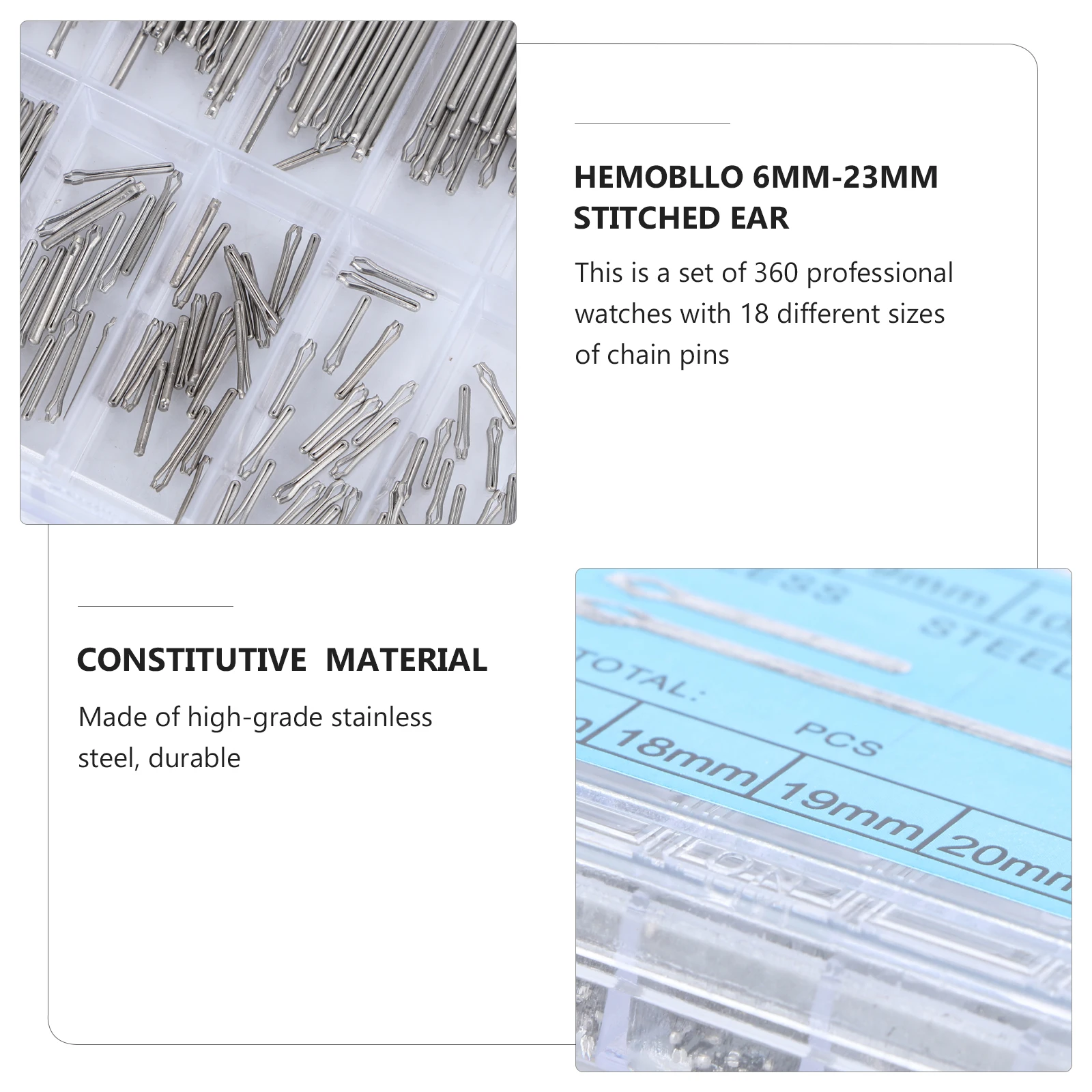 

360pcs Watch Band Spring Bars 18 Sizes Stainless Steel Cotter Pins for Metal Straps Repair Tool Silver Seam Ears Replacement