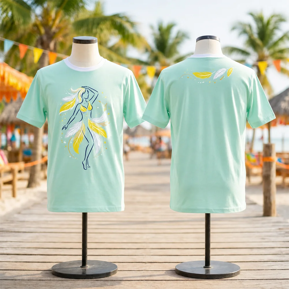 Summer Parent-Child Tropical Beach Hula Dancer Feather Printed Breathable Short Sleeve T-Shirt for UK August Bank Holiday
