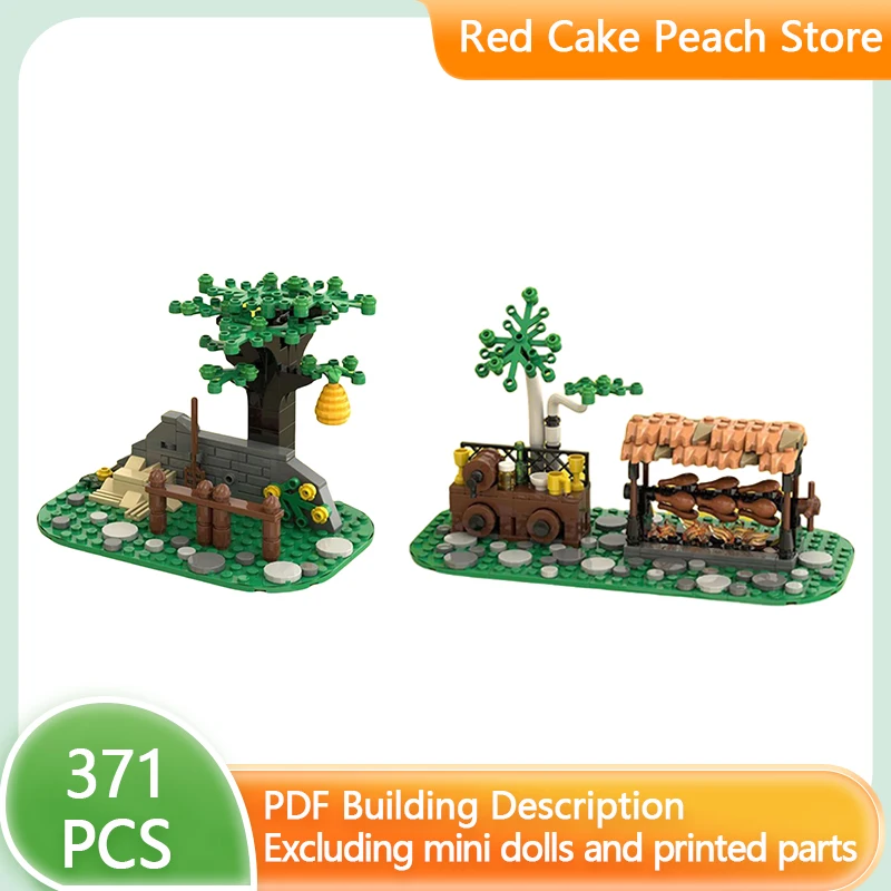 

Street View Model MOC Building Bricks Horse Racks And Food Stalls Modular Technology Gifts Holiday Assemble Children Toys Suit