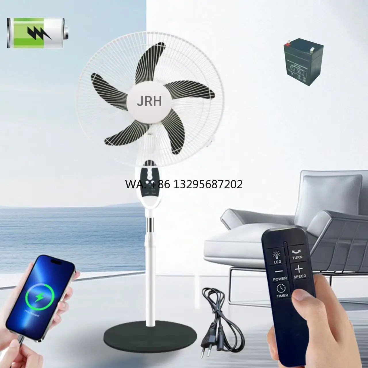 

18"Solar Rechargeable AC DC 12V Metal Standing Fan Electric Powered Remote Control Outdoor Garage Hotel Use Solar Fan