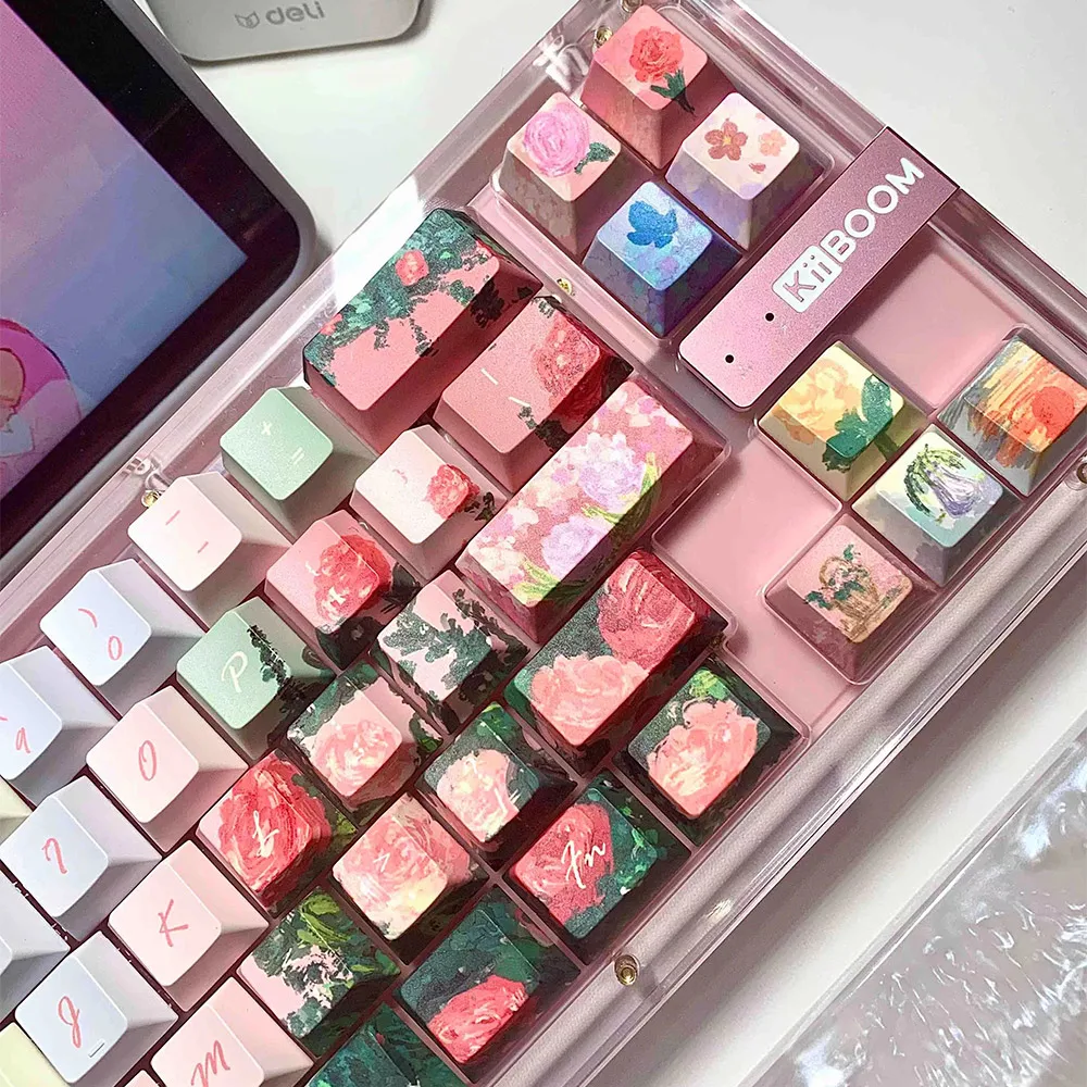 Romantic Rose 138 key PBT Keycaps Thermal Sublimation Factory Original Profile Mechanical Gaming Keyboard No Backlit Rosy Keycap